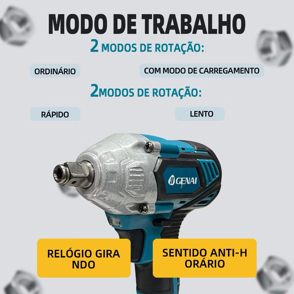 Chave de Impacto Sem Fio 68V Max Profissional com 2 Baterias e Maleta – Oficina Tools