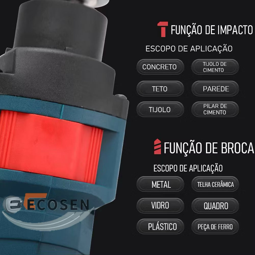 Furadeira Elétrica de Impacto 13mm 900W Auto Reverso – Ecosen