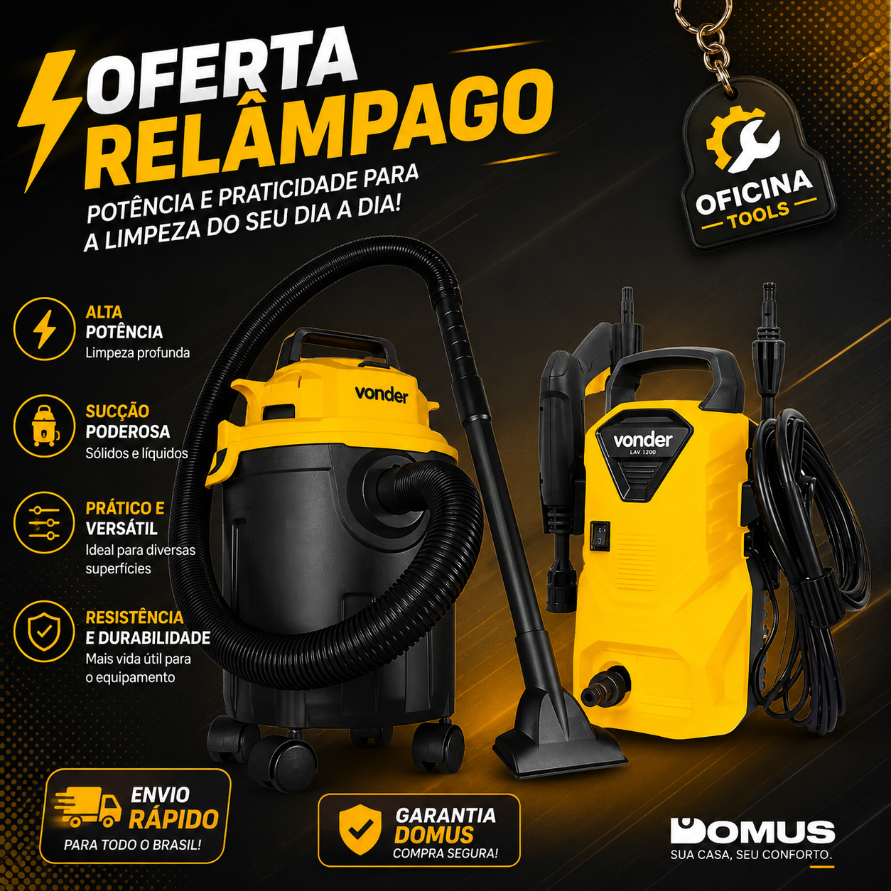 KIT LIMPEZA TOTAL VONDER™ – Lavadora de Alta Pressão + Aspirador de Pó e Líquidos | Garantia Oficina Tools®