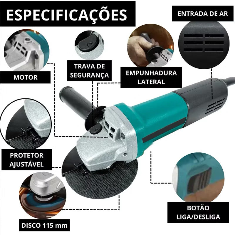 Esmerilhadeira Angular Profissional 950W 4.1/2” 115mm – Alta Rotação 11.000 RPM ⚙️