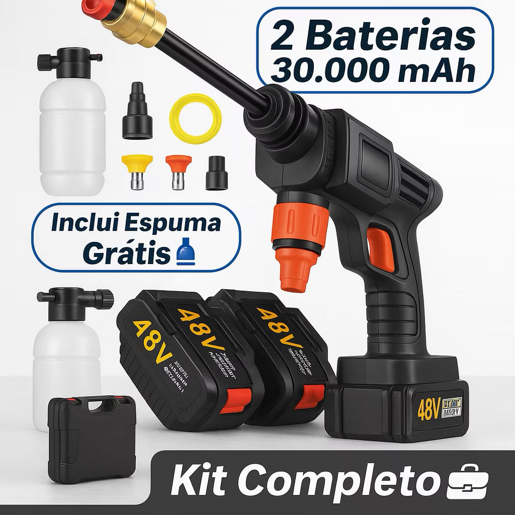 Lavadora de Alta Pressão Portátil Sem Fio 48V com 3 Baterias + Kit Completo | Garantia Oficina Tools®