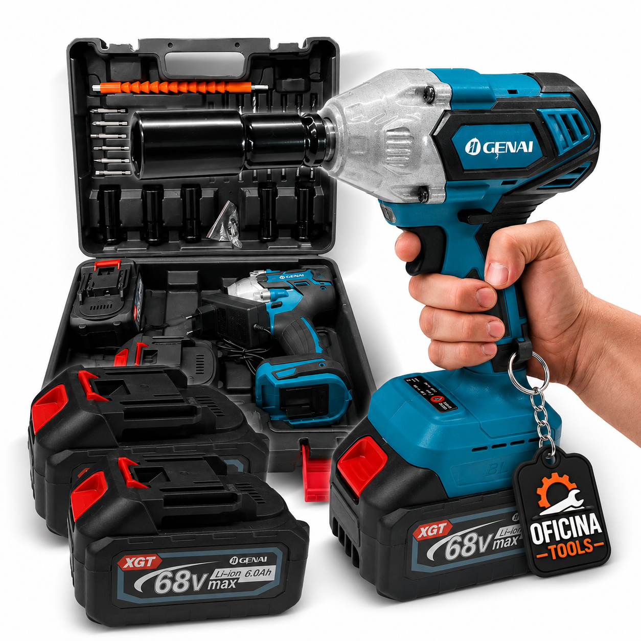 Chave de Impacto Sem Fio 68V Max Profissional com 2 Baterias e Maleta – Oficina Tools