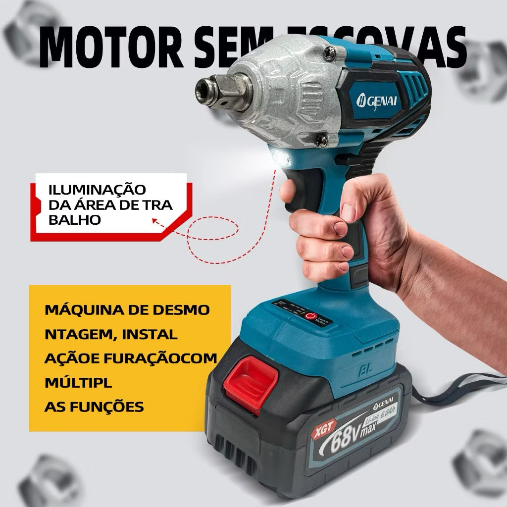 Chave de Impacto Sem Fio 68V Max Profissional com 2 Baterias e Maleta – Oficina Tools