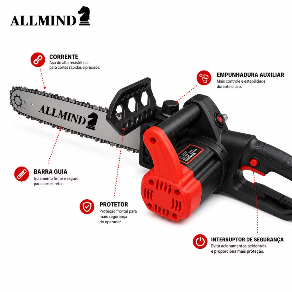 Motosserra Elétrica Profissional 16” 2000W AllMind™ | Garantia Oficina Tools®