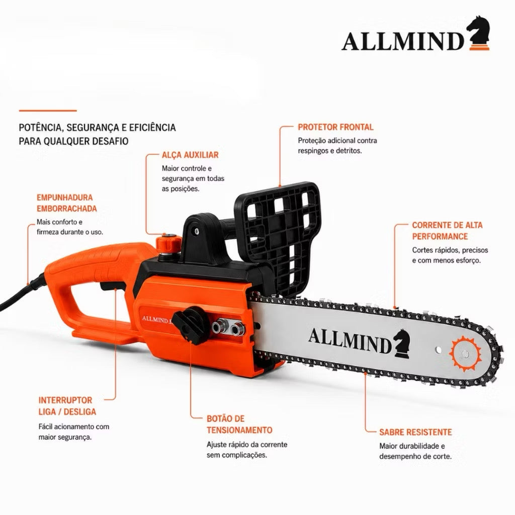 Motosserra Elétrica Profissional 16” 2000W AllMind™ | Garantia Oficina Tools®