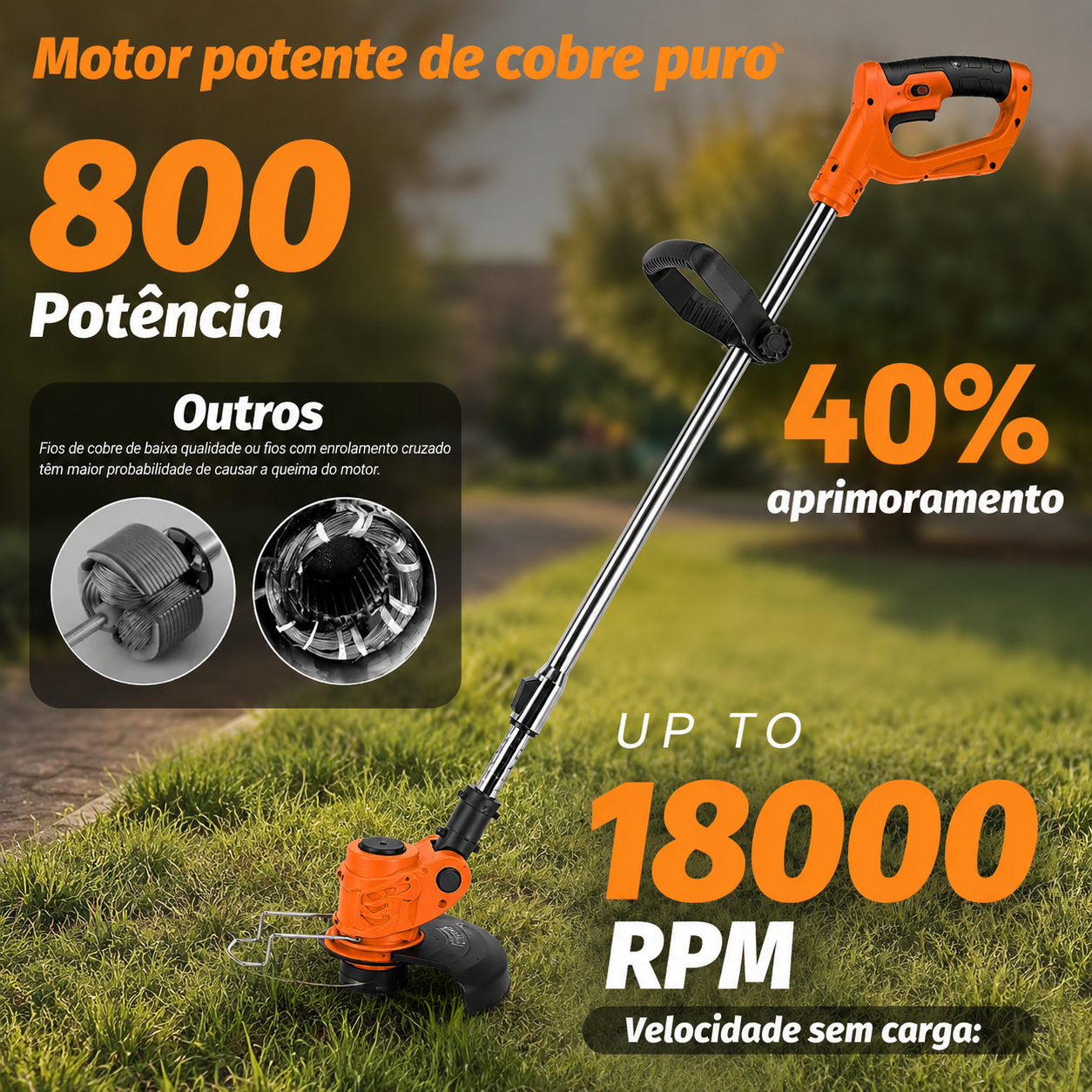 Roçadeira Aparador Cortador De Grama Elétrico Bivolt 110v/220v 2 Baterias Recarregável Kit Completo