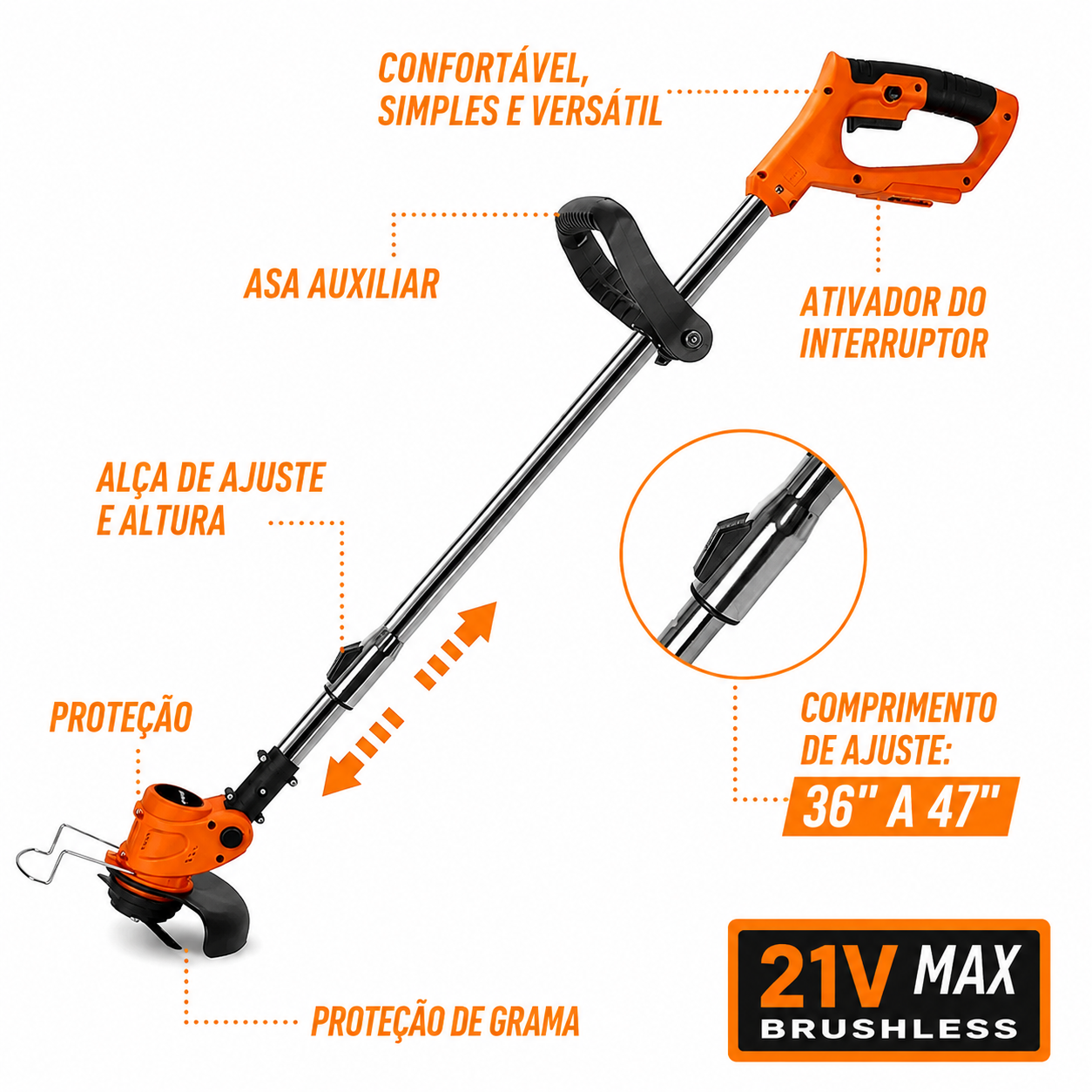 Roçadeira Aparador Cortador De Grama Elétrico Bivolt 110v/220v 2 Baterias Recarregável Kit Completo