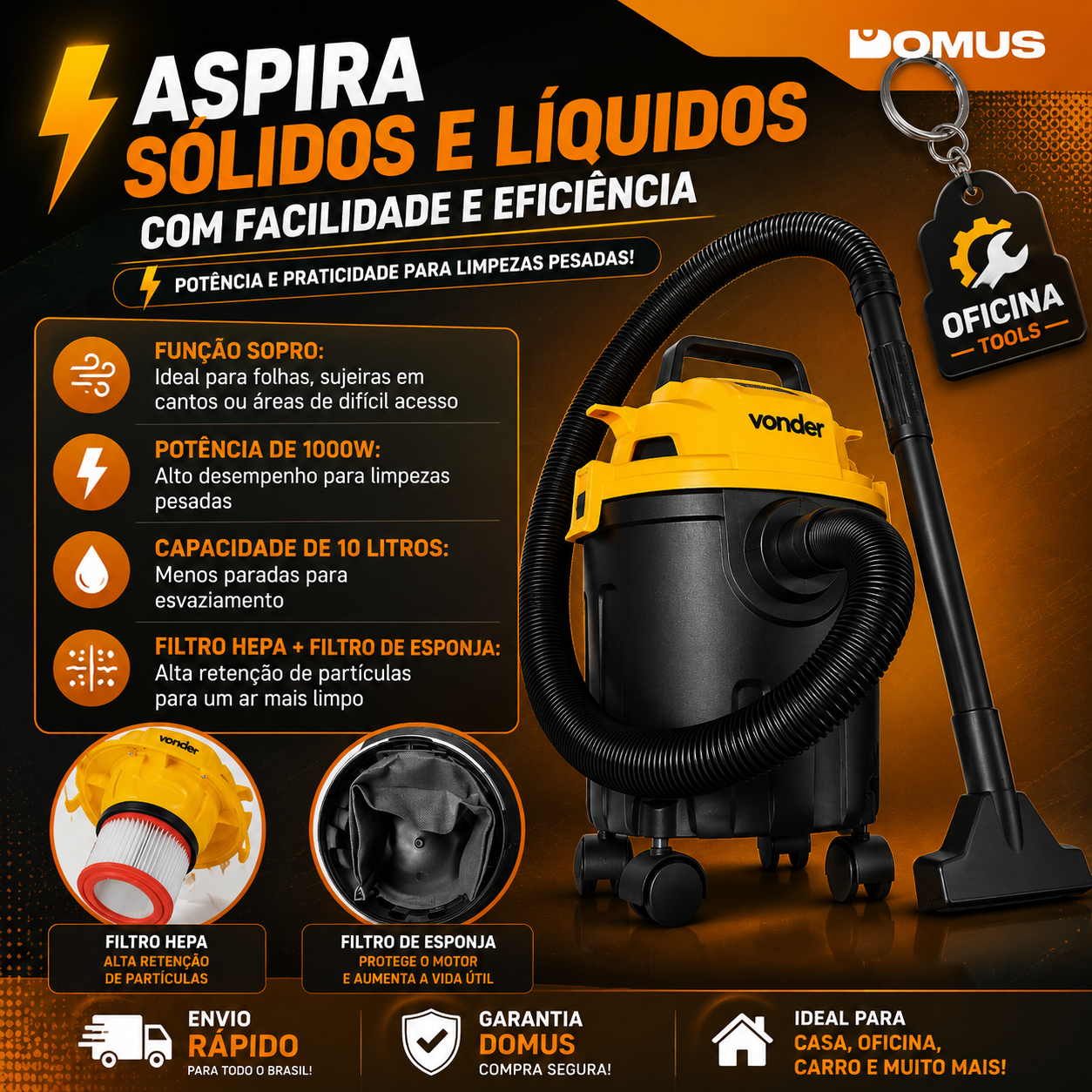 KIT LIMPEZA TOTAL VONDER™ – Lavadora de Alta Pressão + Aspirador de Pó e Líquidos | Garantia Oficina Tools®