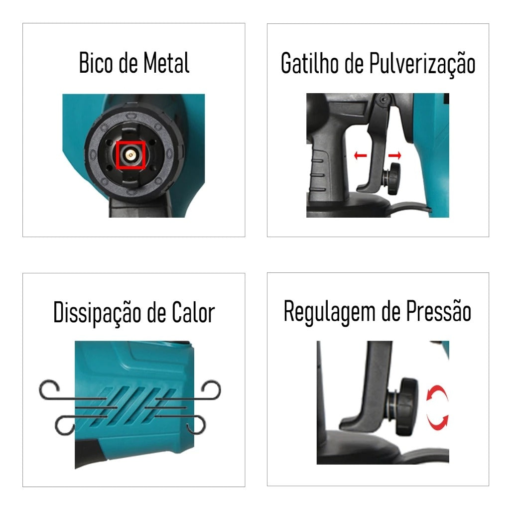 Pistola Elétrica Para Pintura Pulverizador de Tinta com Bico de Metal e Compressor 450w - TSSAPER