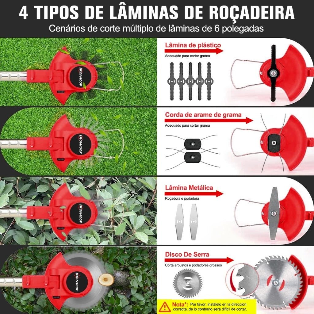 Roçadeira Aparador Cortador De Grama Elétrico Bivolt 110v/220v 2 Baterias Recarregável Kit Completo