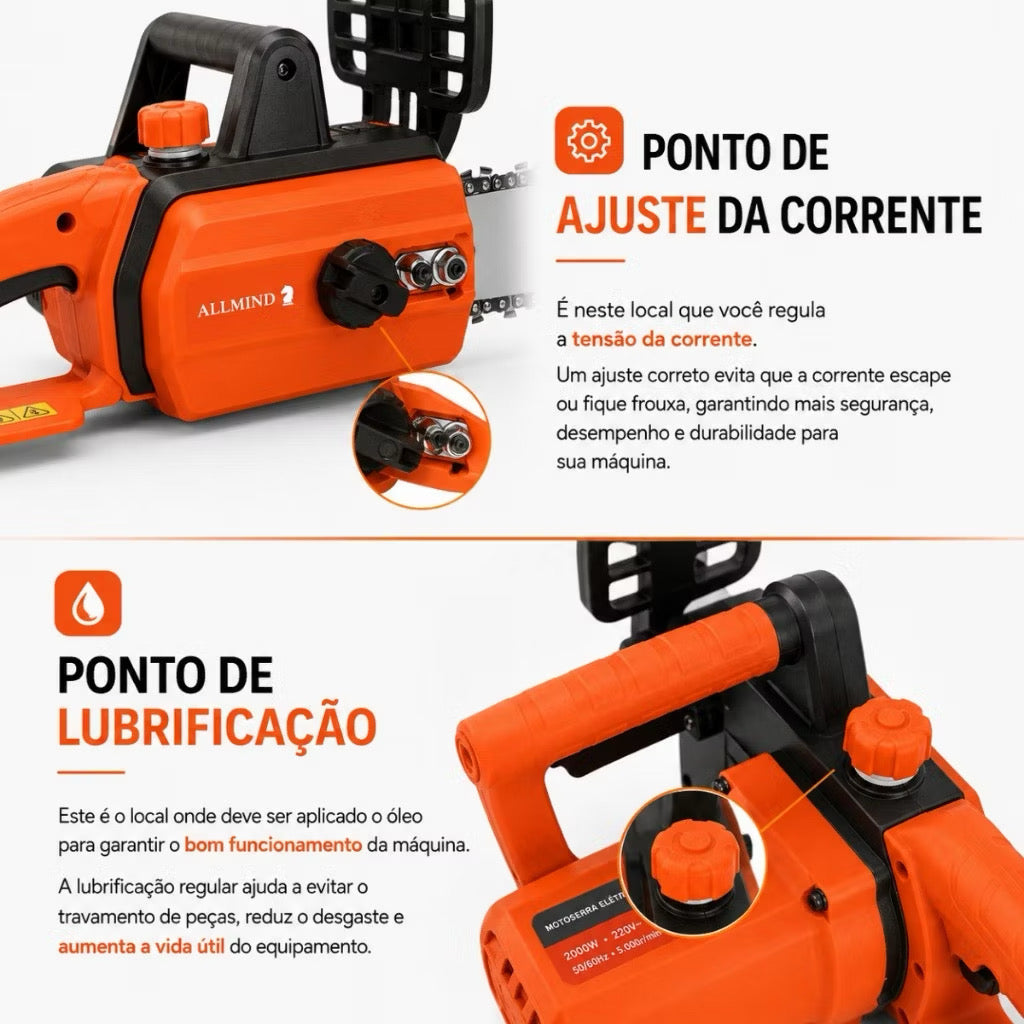 Motosserra Elétrica Profissional 16” 2000W AllMind™ | Garantia Oficina Tools®