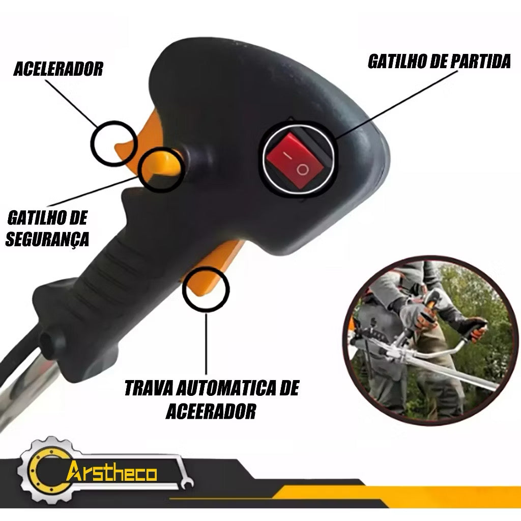Roçadeira Profissional 52cc a Gasolina Multifuncional 2 Tempos – Kit Completo com Lâminas e Acessórios