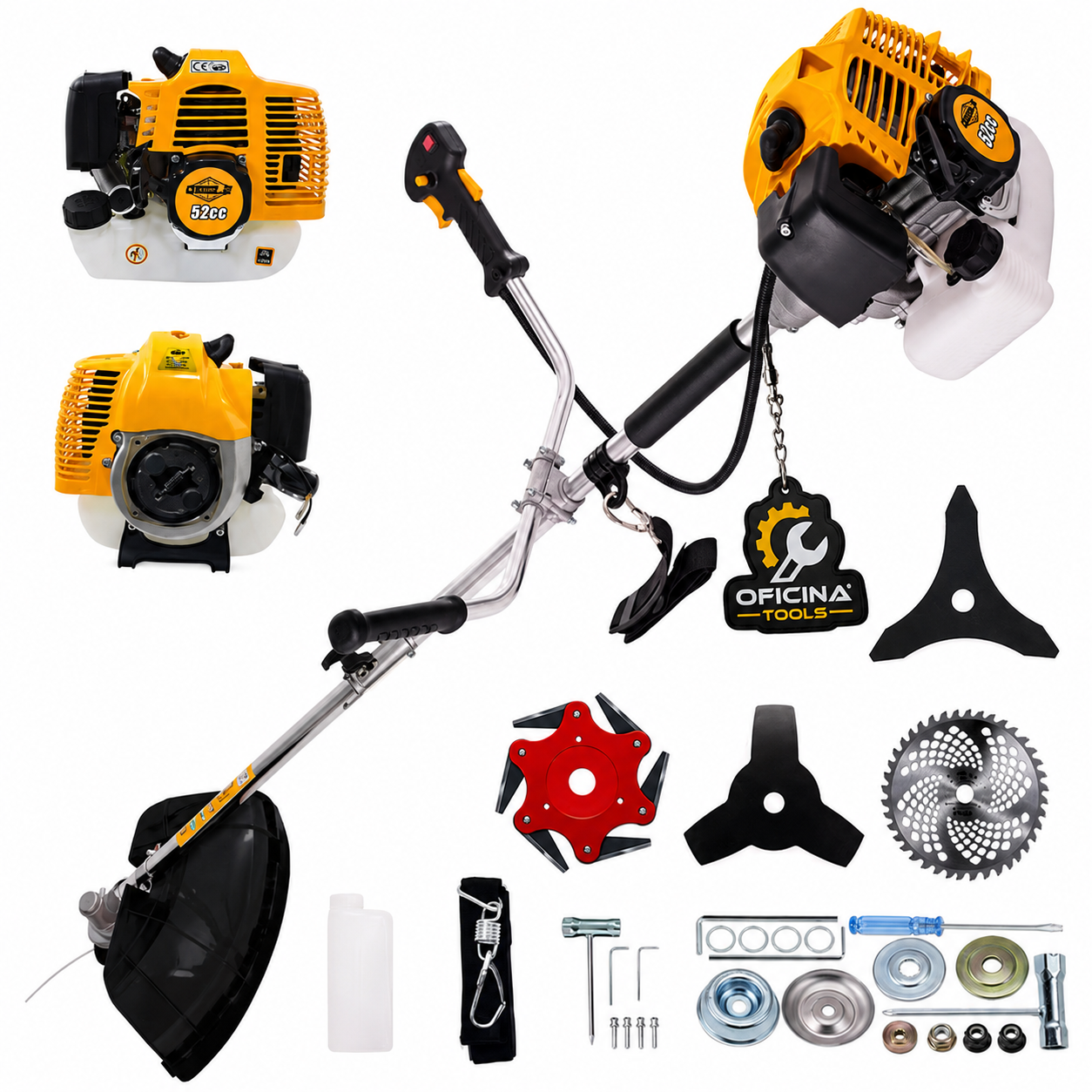 Roçadeira Profissional 52cc a Gasolina Multifuncional 2 Tempos – Kit Completo com Lâminas e Acessórios