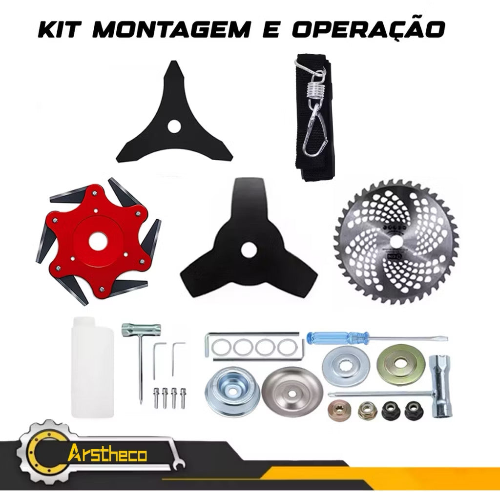 Roçadeira Profissional 52cc a Gasolina Multifuncional 2 Tempos – Kit Completo com Lâminas e Acessórios