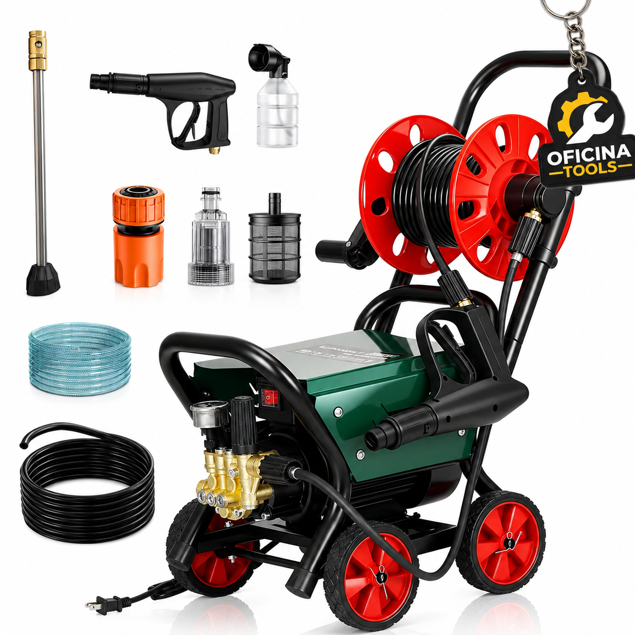 Lavadora de Alta Pressão Profissional 5800W 12L/min com Enrolador de Mangueira + Garantia Oficina Tools®