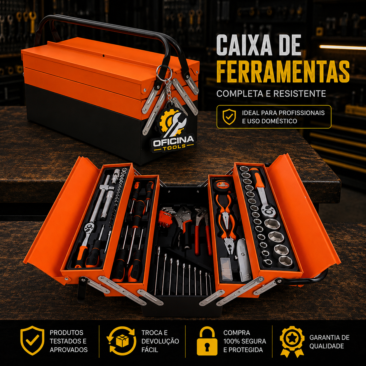 Caixa Sanfonada De Ferramentas Com 85 Peças - Cromo Vanádio