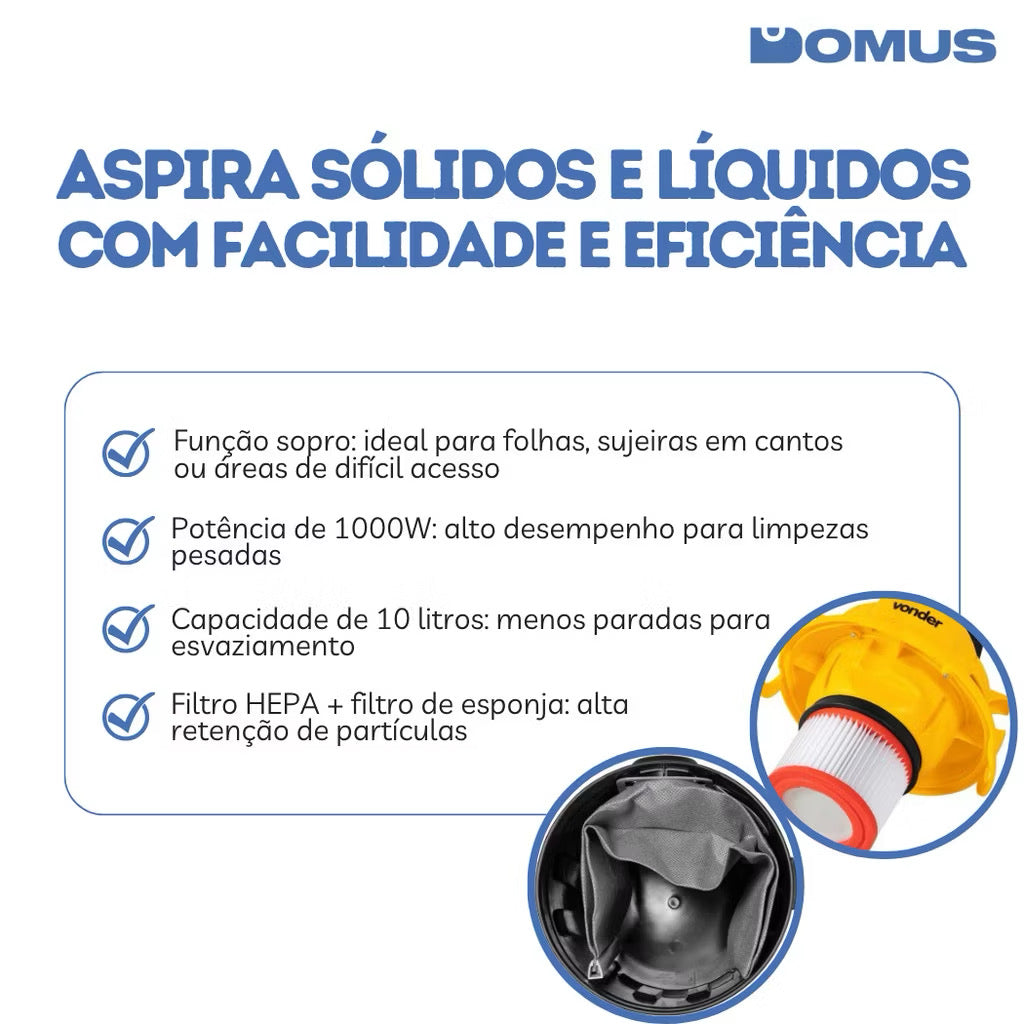 KIT LIMPEZA TOTAL VONDER™ – Lavadora de Alta Pressão + Aspirador de Pó e Líquidos | Garantia Oficina Tools®