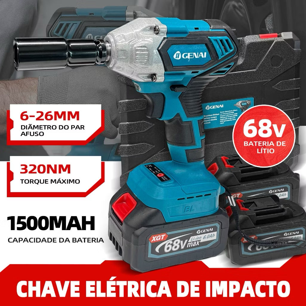 Chave de Impacto Sem Fio 68V Max Profissional com 2 Baterias e Maleta – Oficina Tools