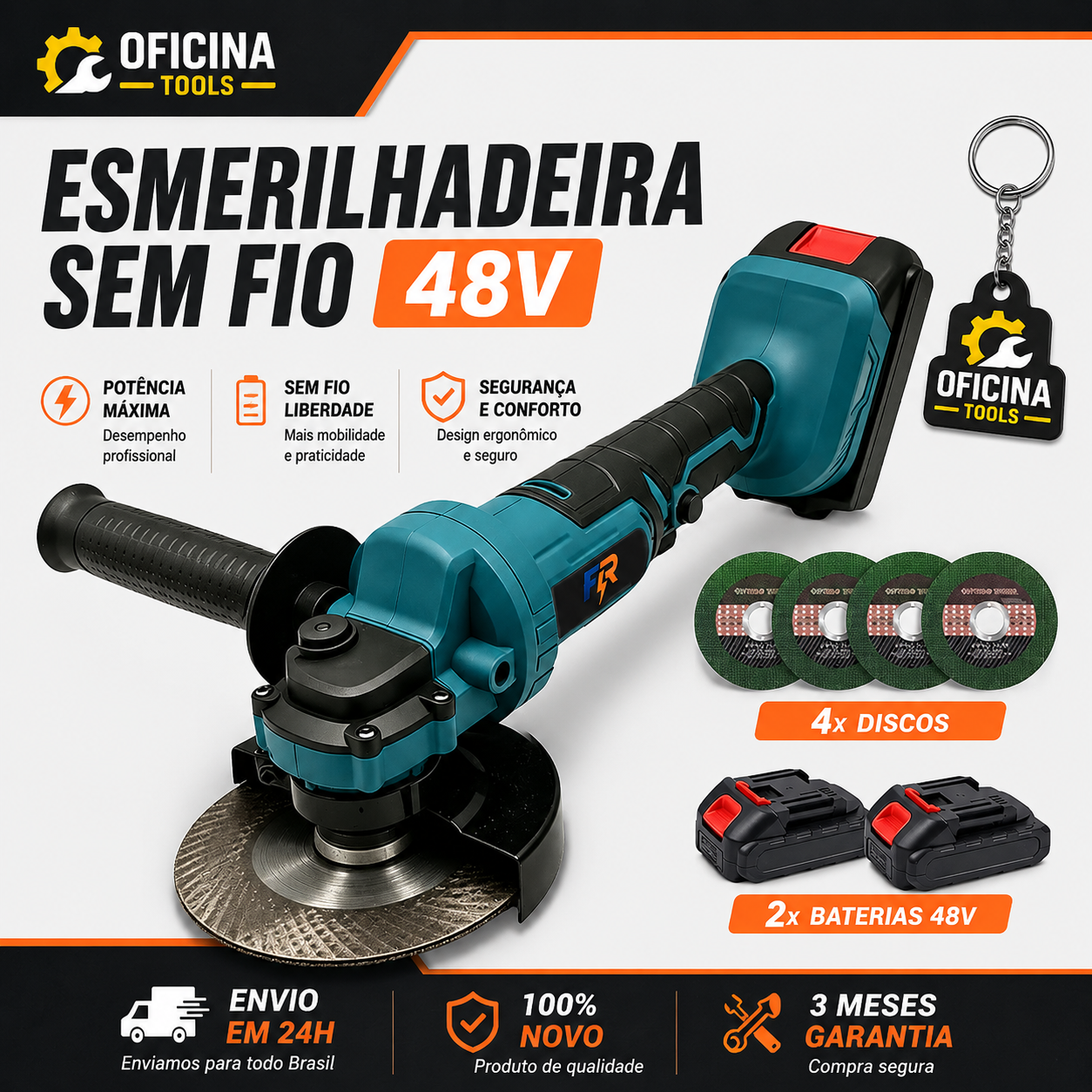 Esmerilhadeira Sem Fio 48V ProCut™ – Kit Completo com 4 Discos 🔧⚡