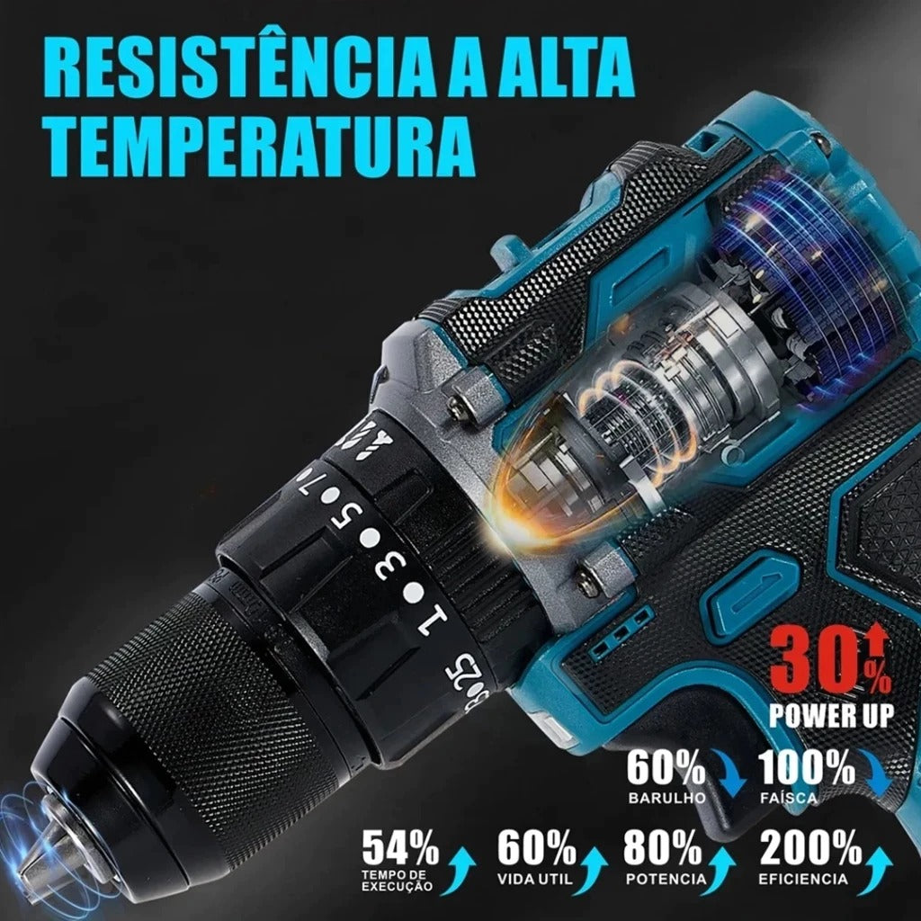 Hanabi Parafusadeira Furadeira de Impacto Brushless Profissional 16.8V 2000mAh Sem Fio com 1/2 Baterias